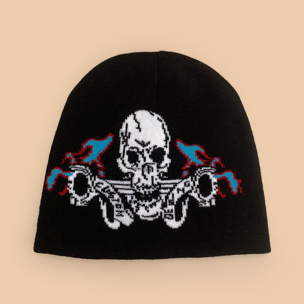 Autumn and Winter Dark Wind Skull Flame Jacquard Knitted Hat Men and Women Warm Personality Retro Street Pullover Hat