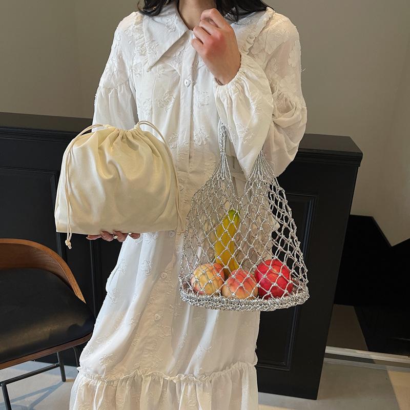 

Новая сумка ручной работы Модная женская сумка для ношения в руке Портативная пляжная плетеная сумка серебряный