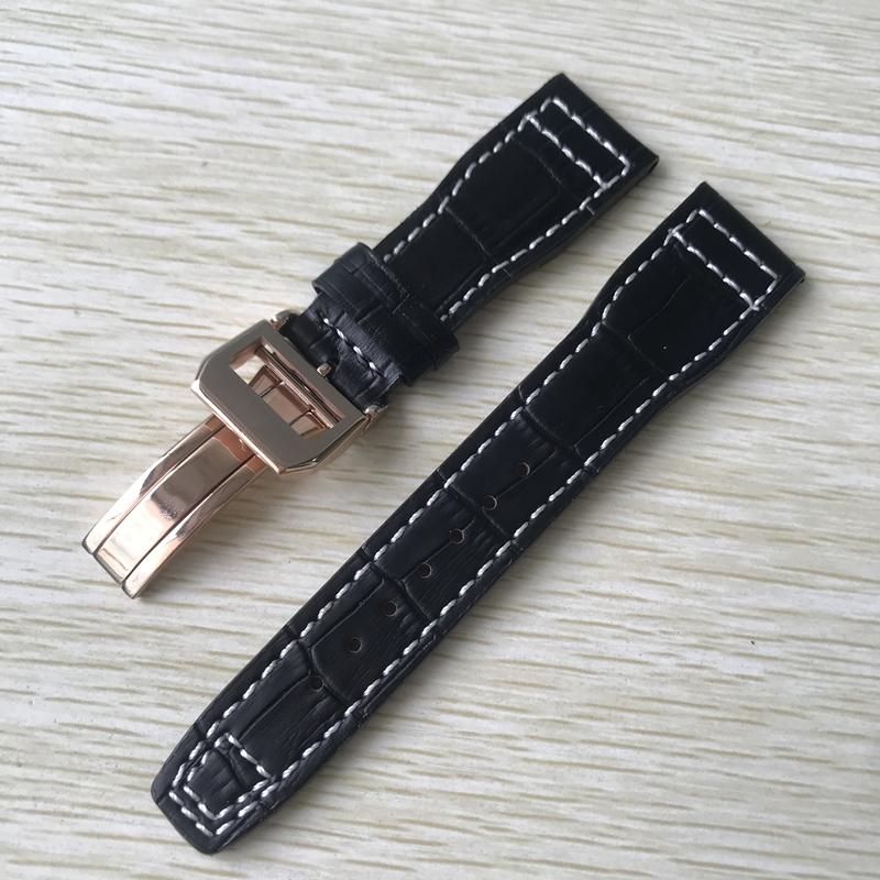 22 mm hnědočerná s bílými stehy Řemínek k hodinkám z pravé kůže Nahradit za náramek s řemínkem na hodinky IWC Big Pilot Deployant