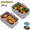 2Pcs Air Fryer Silicone Tray Rectangle Oven Baking Basket Reusable Liner Insert Dish Fried Chicken for Airfryers Accessories
