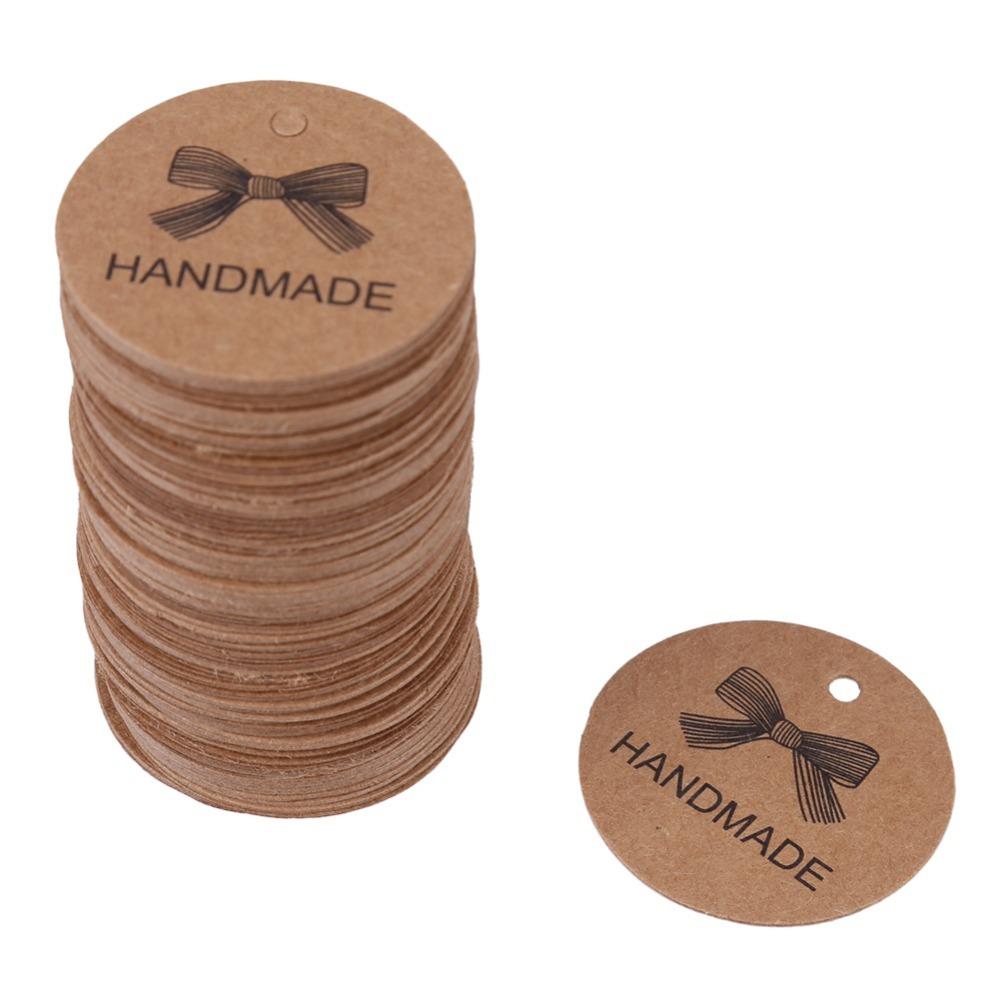 

100pcs With String Handmade Hang Label Brown Kraft Paper Tags Gift Tags Home Made Crafts Bow Pattern