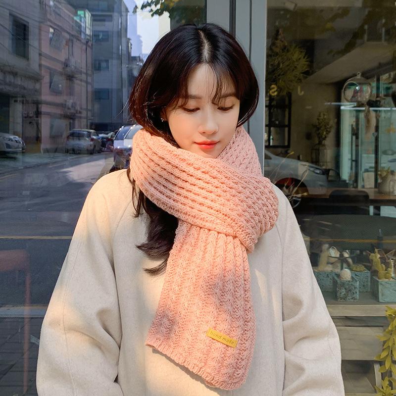 Harajuku Style Women's Scarf for Autumn Winter Thickened Warm Korean Style Solid Color Knitted Chunky Yarn Long Scarf