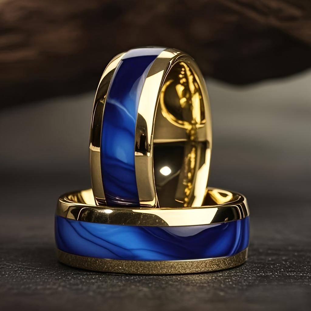 S kroužky s výplní z mušle abalone v modré barvě Módní 8mm Zlatá barva Pánský prsten z nerezové oceli pro muže Ženy Svatba Šperky Velkoobchodní prodej