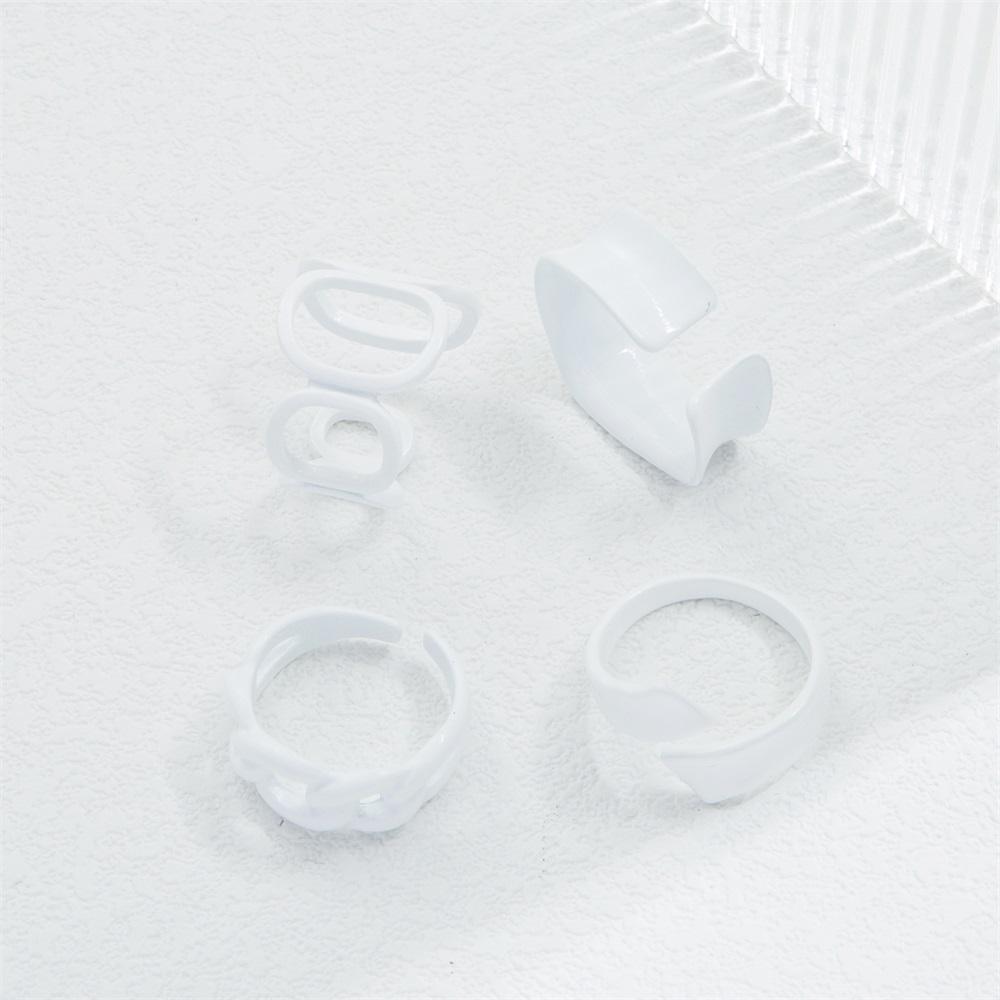 4pcs White Rings Set for Women Metal Geometric Opening Adjustable Ring Trendy Punk Jewelry