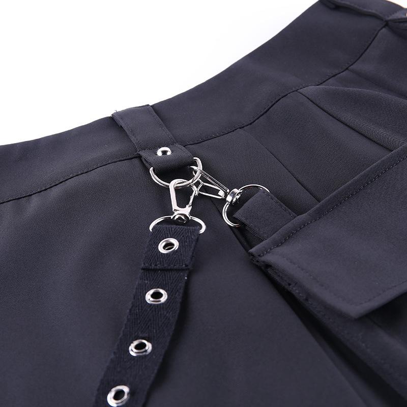 Frühling Sommer Harajuku Punk Gothic Schwarze High-Waist Schwarze Röcke Damen Sexy Patchwork Bandage Mini Weibliche Streetwear Schwarzer Rock