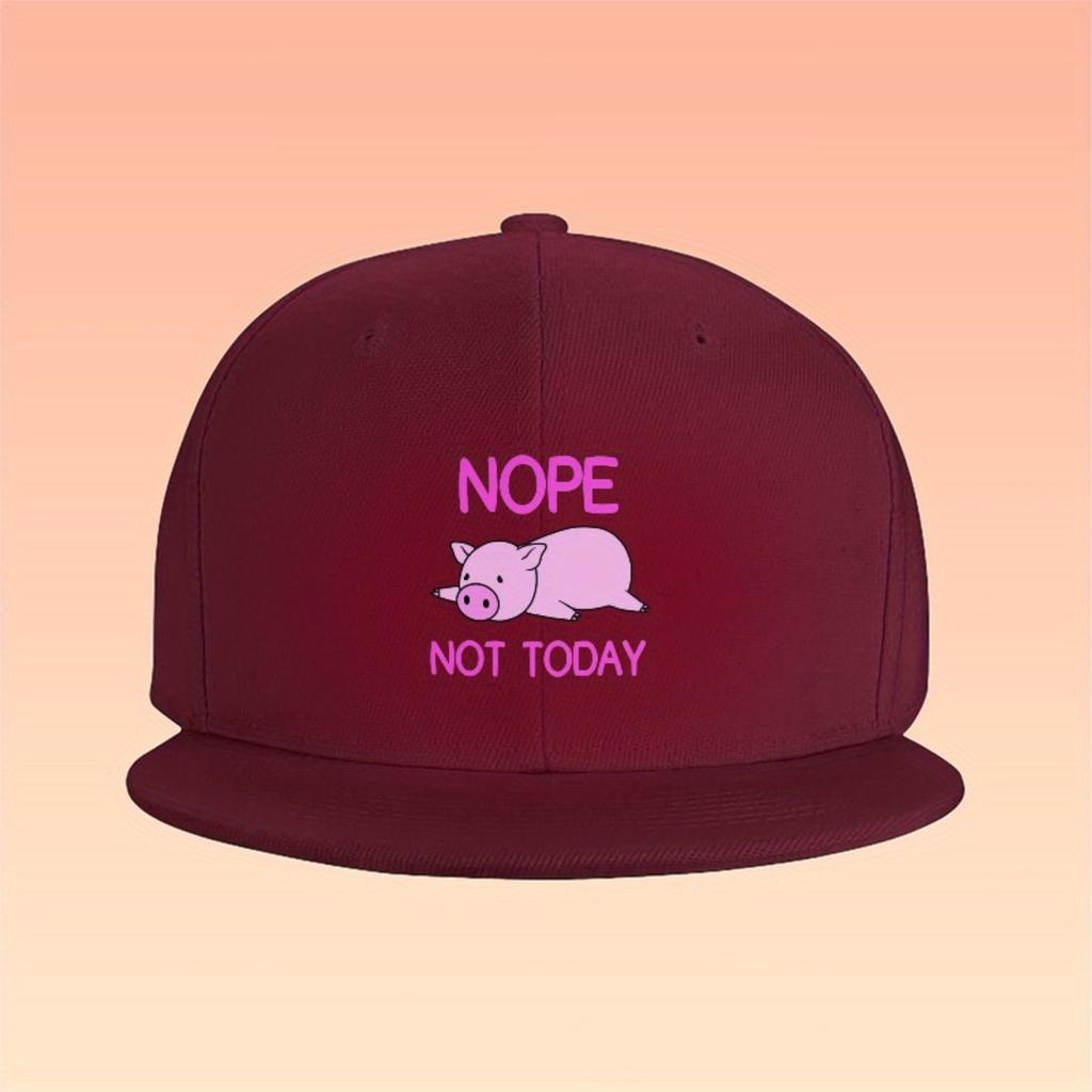 Nope Not Today Lazy Pig Graphic Baseball Cap Adjustable Polyester Casual Hip Hop Snapback Hat for Adults