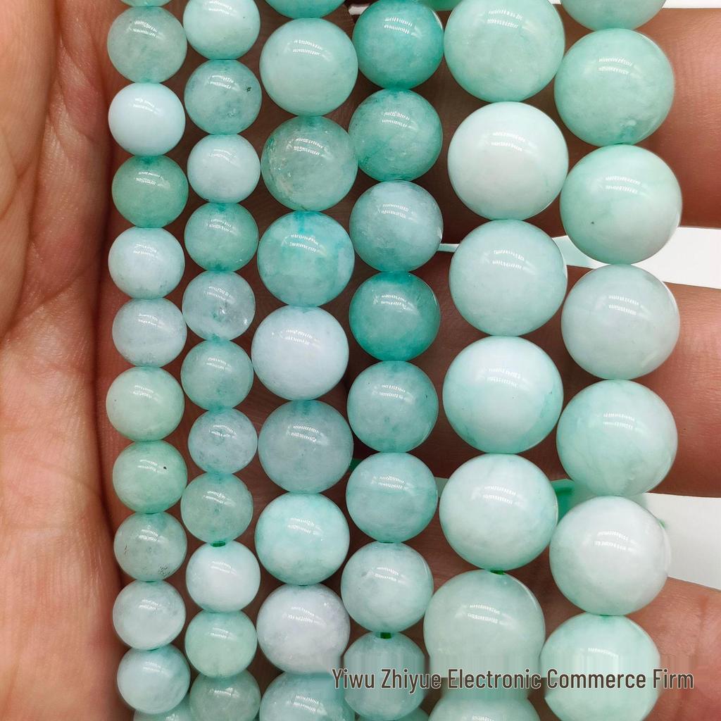 Zhiyue Amazonit Chalcedon Jasnozielone Okrągłe Koraliki do Wyrobu Biżuterii