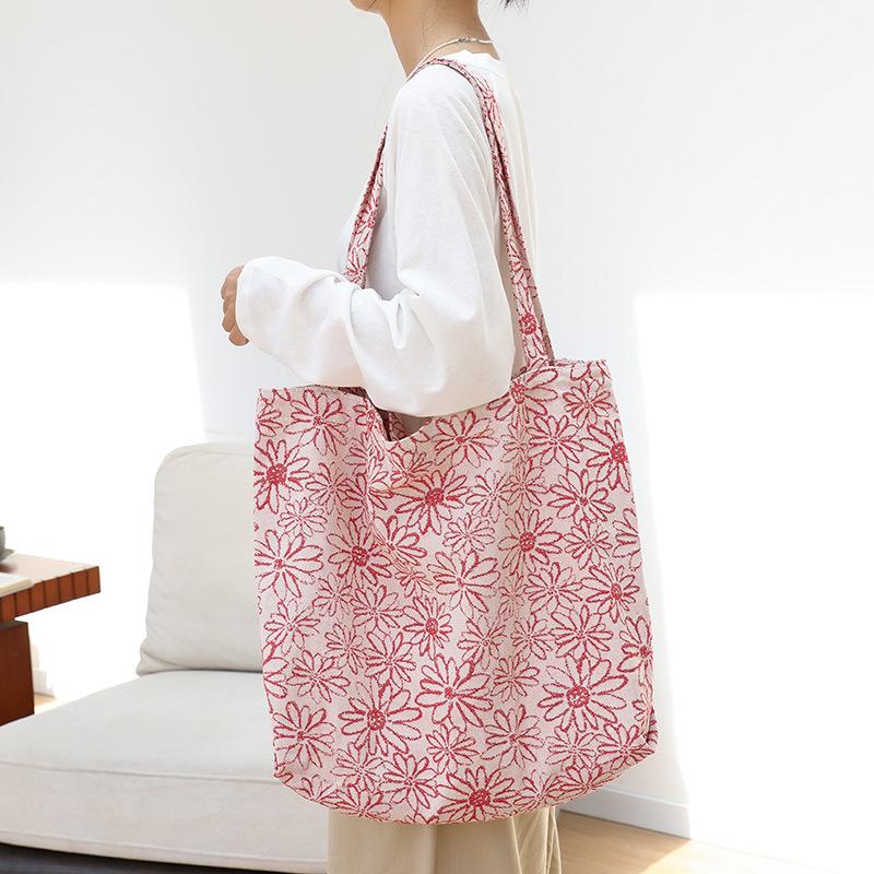 Casual Literary Tote Bag Versatile Fashion Embroidery Washing Water Flower Contrasting Color Shoulder Women's Bag