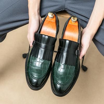 Fashion Luxury New Designer Men's Pointed Mix Colors Tassels Wedding Monk Strap Leather Shoes Male Casual Loafers Formal Dress Footwear