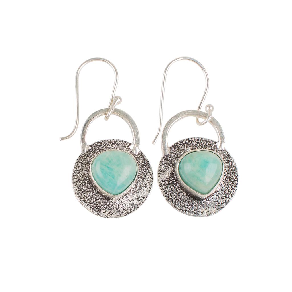 Natürlicher Amazonit Edelstein 925 Sterling Silber Handgefertigte Hängeohrringe 1,30" EE-63-31