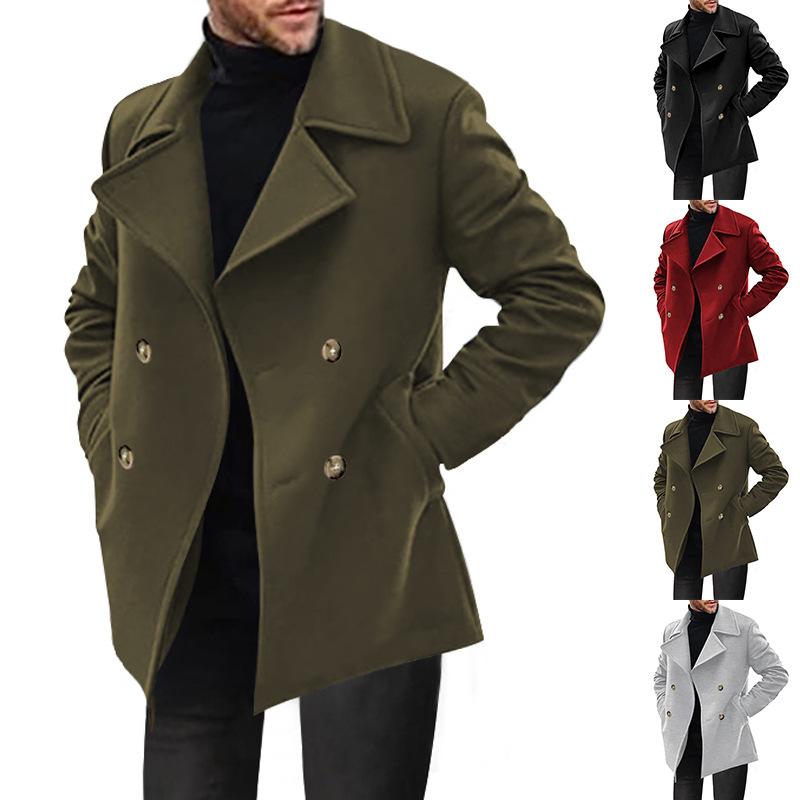 Autumn and Winter New Trench Coat Business Men's Woolen Mid-length Trench Coat Double Breasted Casual Trench Coat