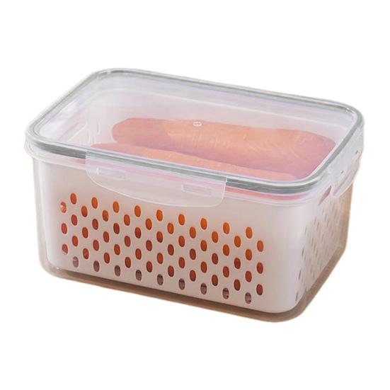 4-In-1 Fruit Vegetable Storage Container with Removable Filter Leak-Proof Airtight PP Storage Box for Washing Draining Stackable Food Organizer