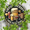 Vintage Beer Bar Art Poster: Group Therapy Practiced Here - Wooden Sign for Home Decor, Suitable for Man Cave, Backyard, or Bar Wall