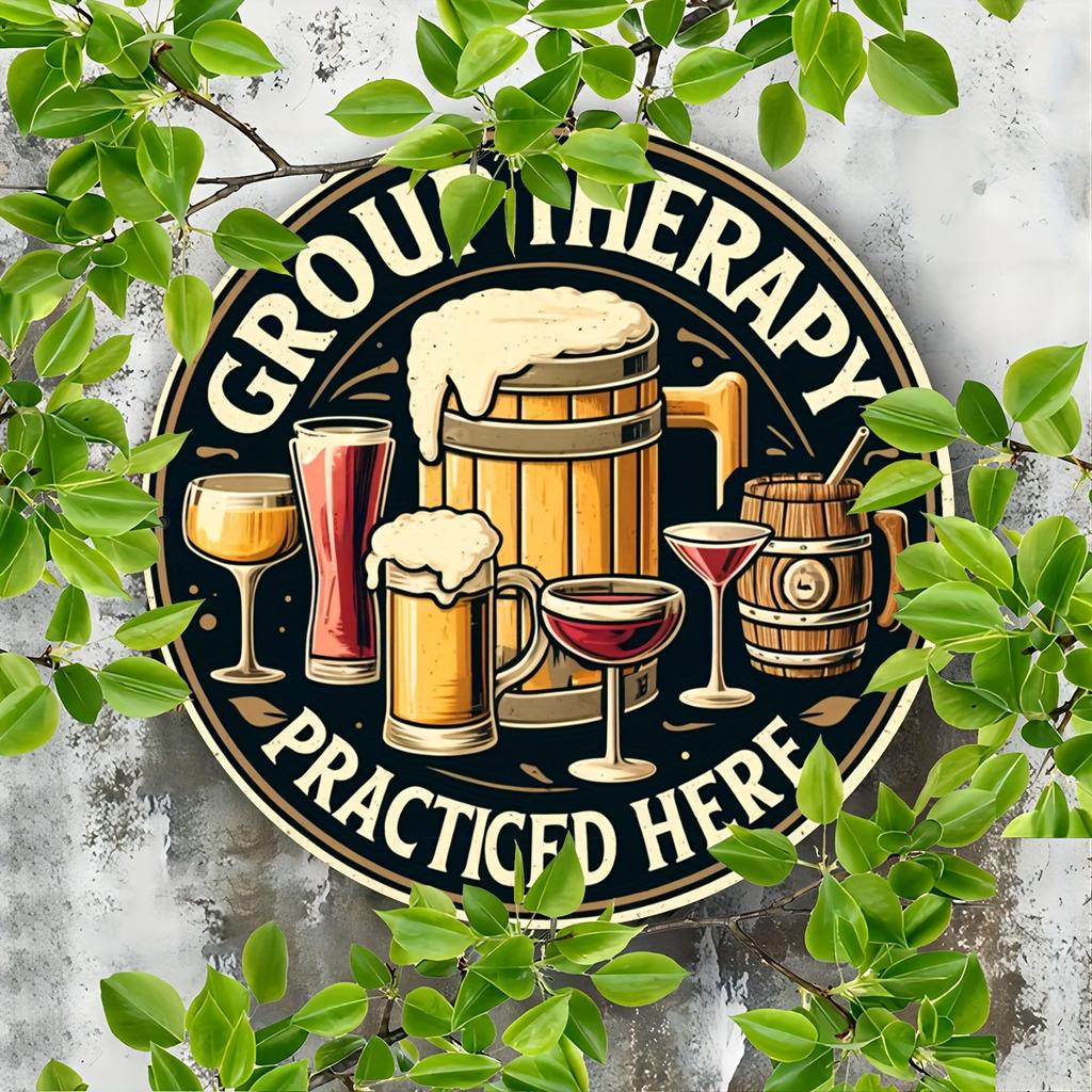 Vintage Beer Bar Art Poster: Group Therapy Practiced Here - Wooden Sign for Home Decor, Suitable for Man Cave, Backyard, or Bar Wall