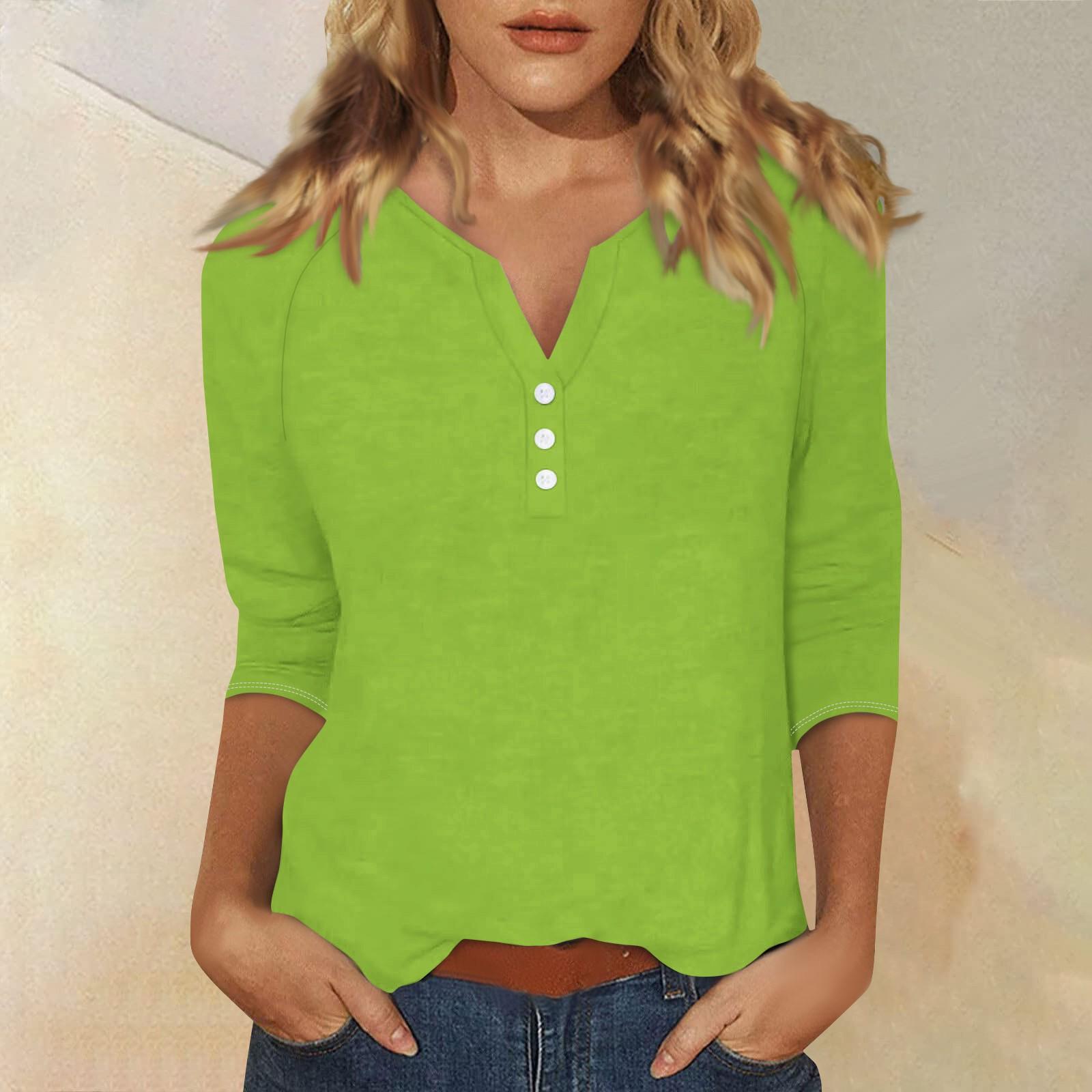 

Жен. Футболка Футболка С принтом Пуговицы Рукав 3/4 Повседневные Выходные Мода Классический Классический V-образный вырез Обычный Верх M зелёный