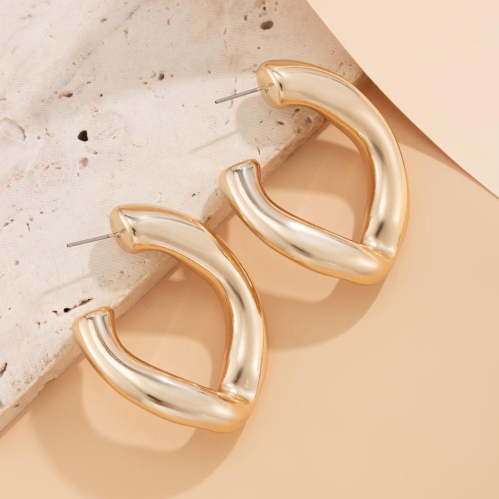 Ingemark Vintage CCB Thick C-shaped Hoop Earrings for Women Punk Gold Color Geometric Piercing Earring Y2K Jewelry Accessories