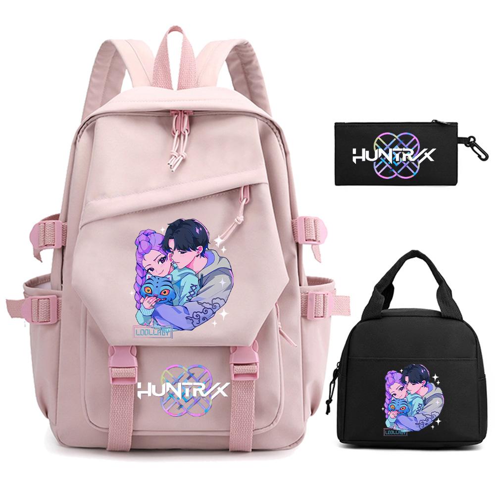 3-teiliges Anime-Kpop-Dämonenjäger-Rucksack-Set für Teenager (Jungen und Mädchen), große Kapazität, wasserdicht, ideal für Schule, Freizeit und Reisen.