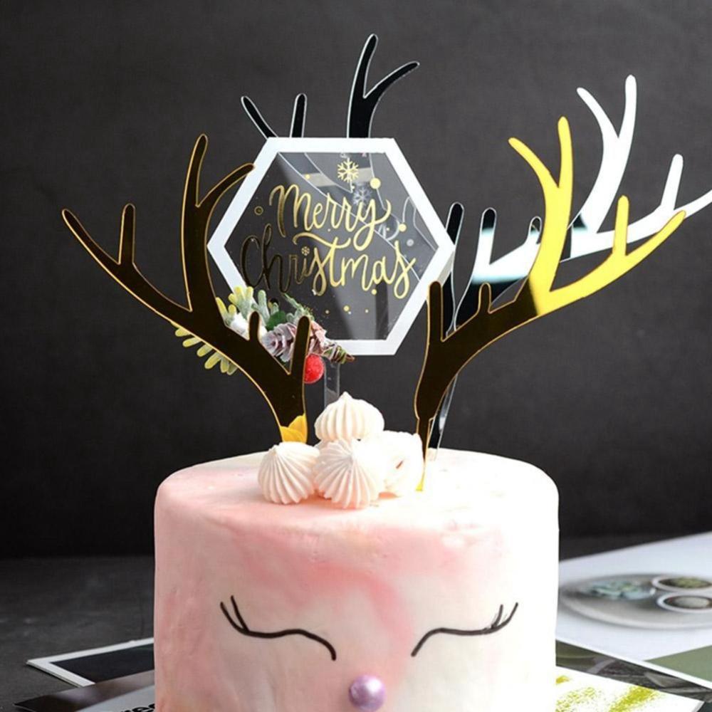 Shower Acrylic Gold Silver Reindeer Elk Deer Antler Christmas Decoration Cake Topper Party Supplies