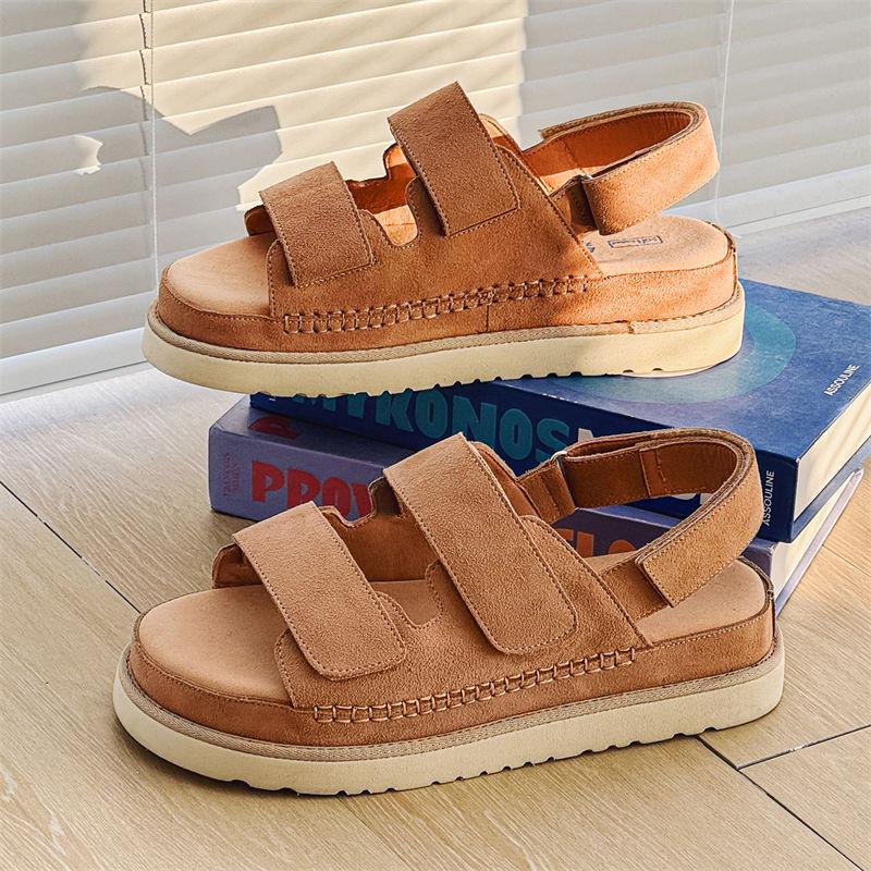 Men Cowhide Non-Stuffy Feet Fashion Sandals Summer New Couple Thick Bottom Increased Super Soft Outdoor Slippers Women