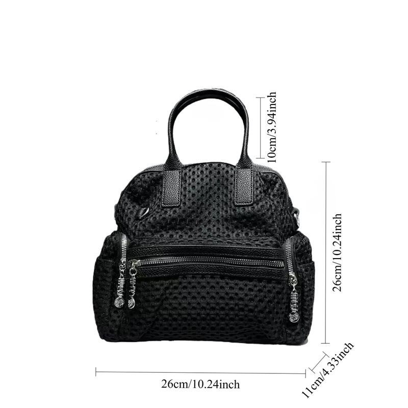 Ladies Mesh Splicing Backpack Multi-Zipper Pocket Personalized Handbag
