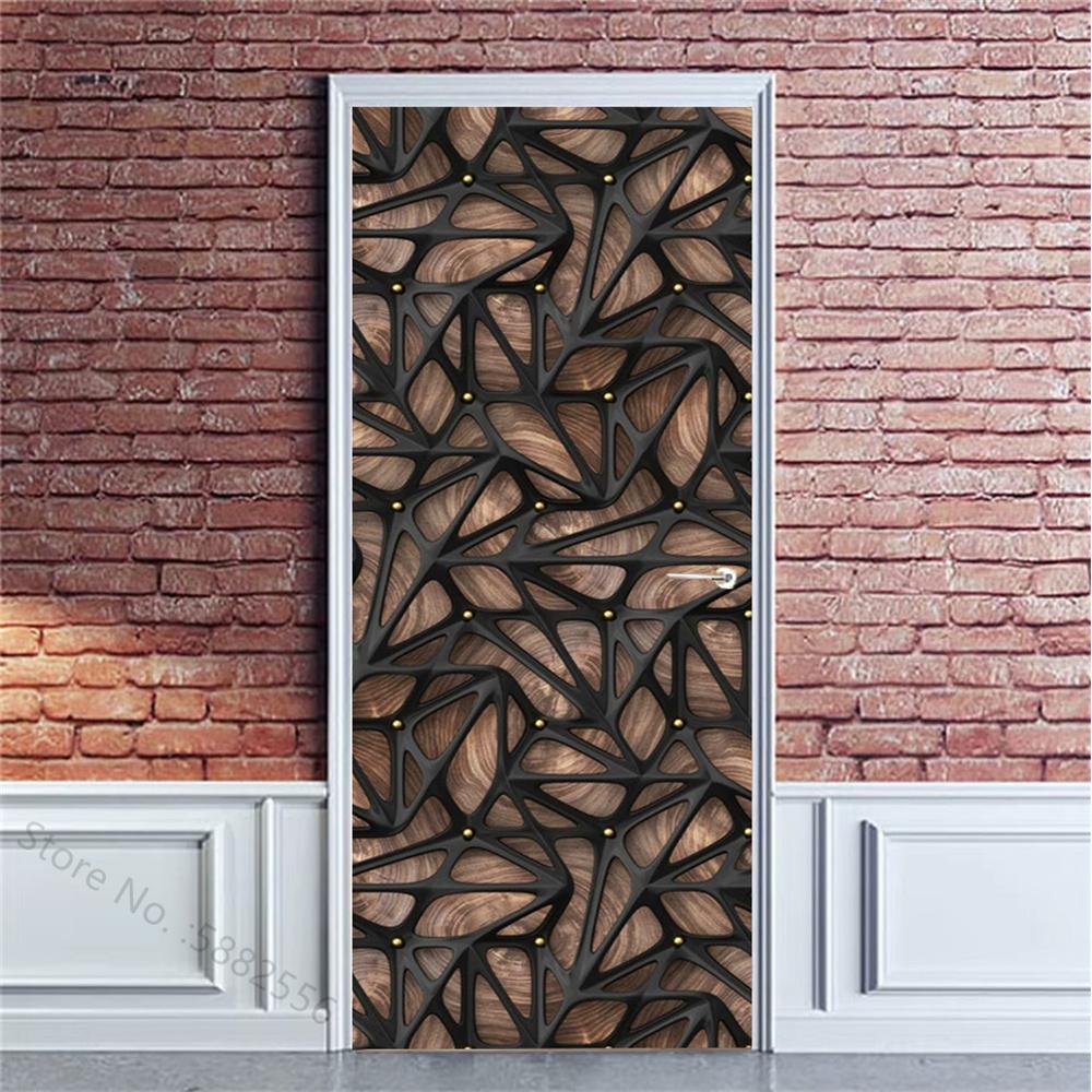 PVC Self-Adhesive Waterproof Door Sticker Modern Simulation Door Mural Wallpaper Living Room Study Home Decor Art Door Poster