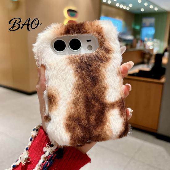 Warm Texture Phone Case Plush for IPhoneDuo, Fuzzy Gradient Color Cover with Soft Touch Autumn Full Protection, Cute Shockproof Foldable Shell, Winter