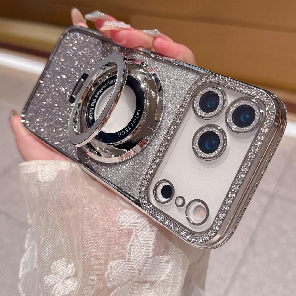 Luxury Soft Silicone Diamond Magsafe Case For iPhone 17 Air Magnetic Stand Holder Glitter For iPhone16 Plus 15 12 13 14 Pro Max Cover