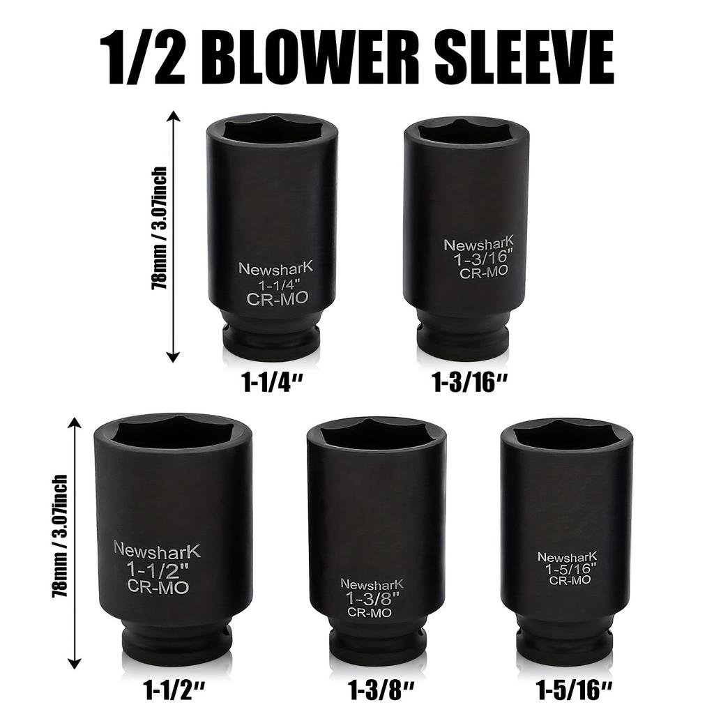 5PCS 1/2-Inch Drive Deep Spindle Axle Nut Impact Socket Set,6 Point SAE, CR-MO, Heavy Duty Impact Socket Set with Portable Case