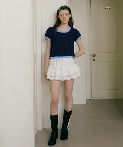 MORE THAN LIKE Cotton Puff Short Sleeve Knit - Navy