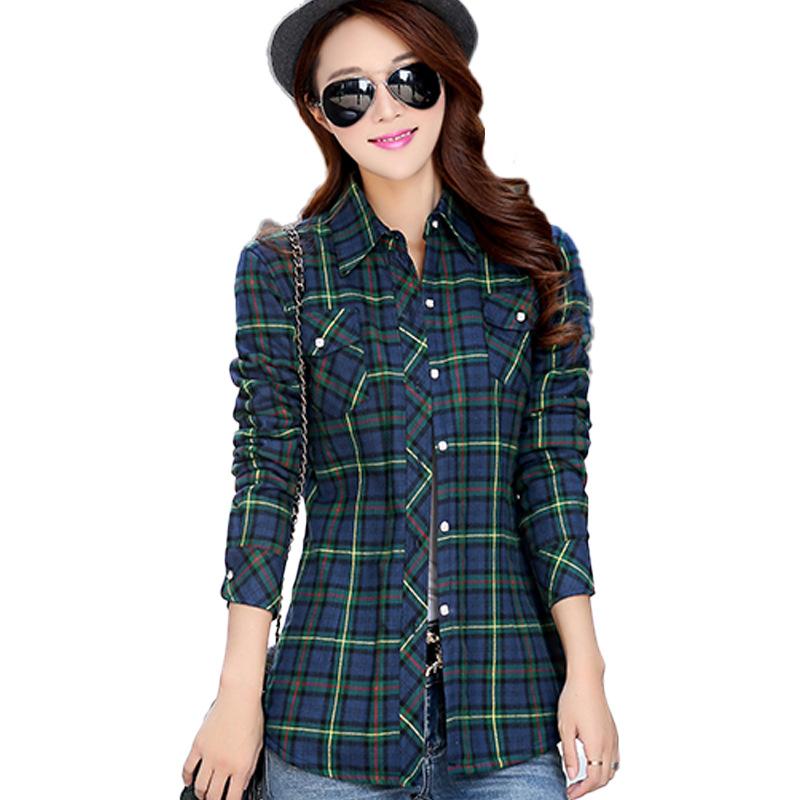 Keep warm in autumn and winter, shirt women's autumn and winter velvet thickened long-sleeved British slim-fitting bottomed cotton plaid shirt women