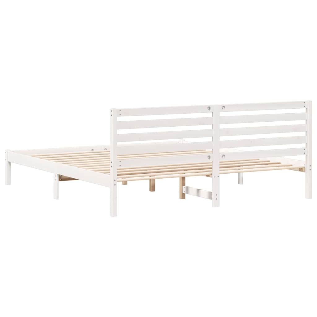 White Bed Frame with Headboard 180 x 200 cm Solid Pine Wood