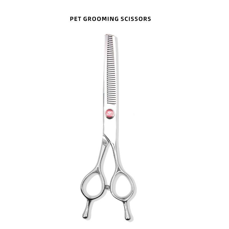 Professional Pet Grooming Scissors Set 6.5 Inch Stainless Steel Flat Curved Tooth Fishbone Fluffy Thinning Shears Dogs