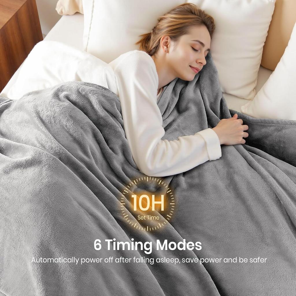 2025 Flannel Heated Blanket, 50"x60" Soft Electric Blanket with 8 Heating Levels & 10H Timing Auto Shutdown, Overheating Protection, Machine