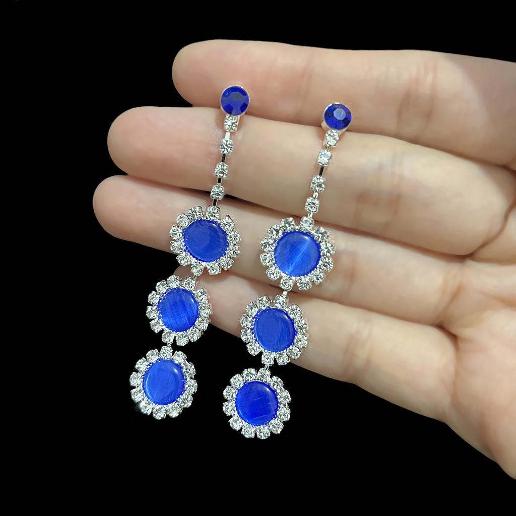 Wedding Jewelry Set with Precious Stones, Simple Elegant Necklace, Opal Earring Set, Bridal Style Geometric Jewelry