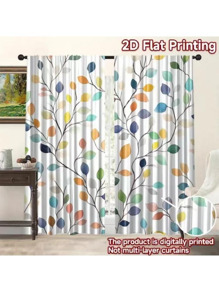 

2Pcs Colorful Leaf Polyester Curtains - Set Of Two Decorative Kitchen Window Treatments In Vibrant Polyester Fabric 24x59in(60x150CM)x2&Rod Pocket