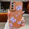 Purple Bowknot Pattern Leather Texture Plain Color Shell for Samsung S25 Ultra S24 Fe S23 S22 A56 A16 A15 A55 Soft Silicone Shockproof Matte Case