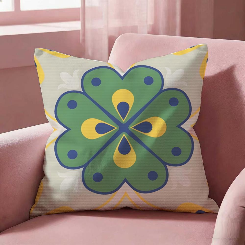 P-Iberian Floral Tile Cushion Cover Fabric Soft Furnishing,Pillowcase, Cushion Cover, Sofa Pillow, Home Decoration