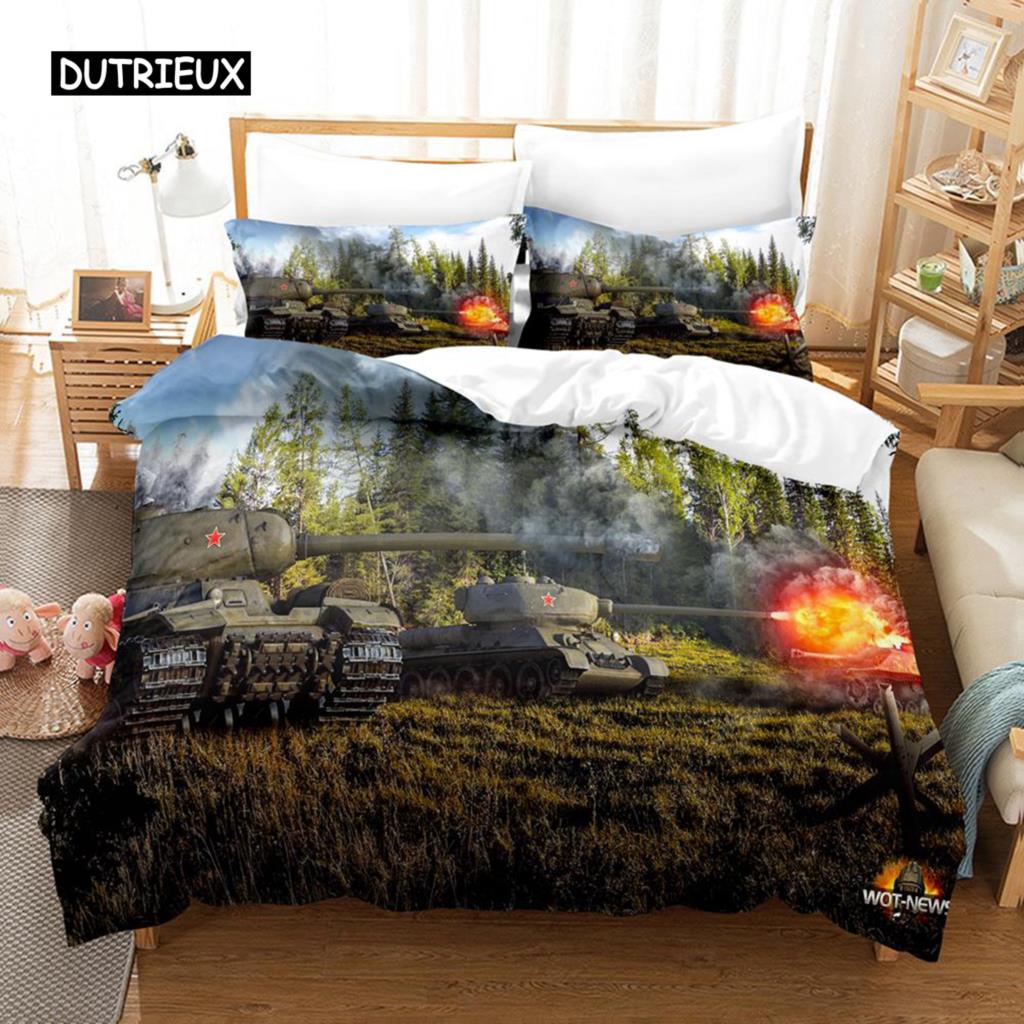 Zestaw Poszwy na Kołdrę Tank Rozmiar King Zestaw Pościeli o Tematyce Wojennej Poszwa na Kołdrę Dirt Bike dla Dzieci Chłopców Mężczyzn Wygodna Poszwa na Kołdrę z Mikrofibry
