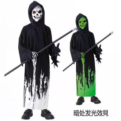 Neue Halloween-Cosplay-Sense Dunkler Bote Geist Kostüm Kinder Cosplay Sensenmann Leuchtendes Verkleidungskostüm