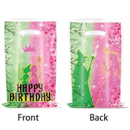 Witch Party Gift Bags Green And Pink Candy Treat Bag Plastic Snack Gift Pouch for Girls Birthday Party Baby Shower Supplies