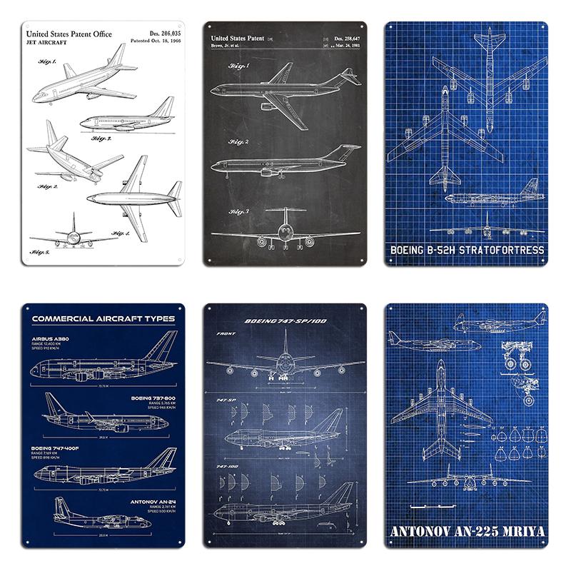 Boeing 747 Marineblau Blaupause Antonov An-225 Buran AN 225 Mriya Flugzeug Metall Design Pub Plaketten Höhle Blechschild Poster