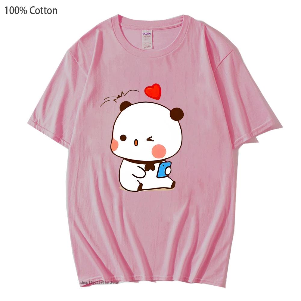 Cute Dudu and Bubu T-Shirts Panda and Brownie Bear Couple Tshirt Cotton Clothes Summer Soft Tees Korean Style Men Women Top