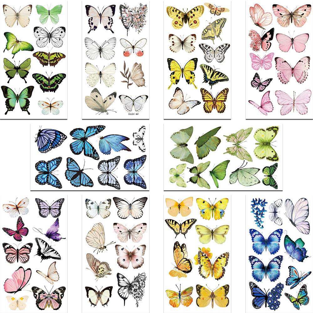 

10 листов красочных наклеек-татуировок с бабочками для рук, лица, тела, временные поддельные водонепроницаемые наклейки-татуировки для детей, праздничные принадлежности