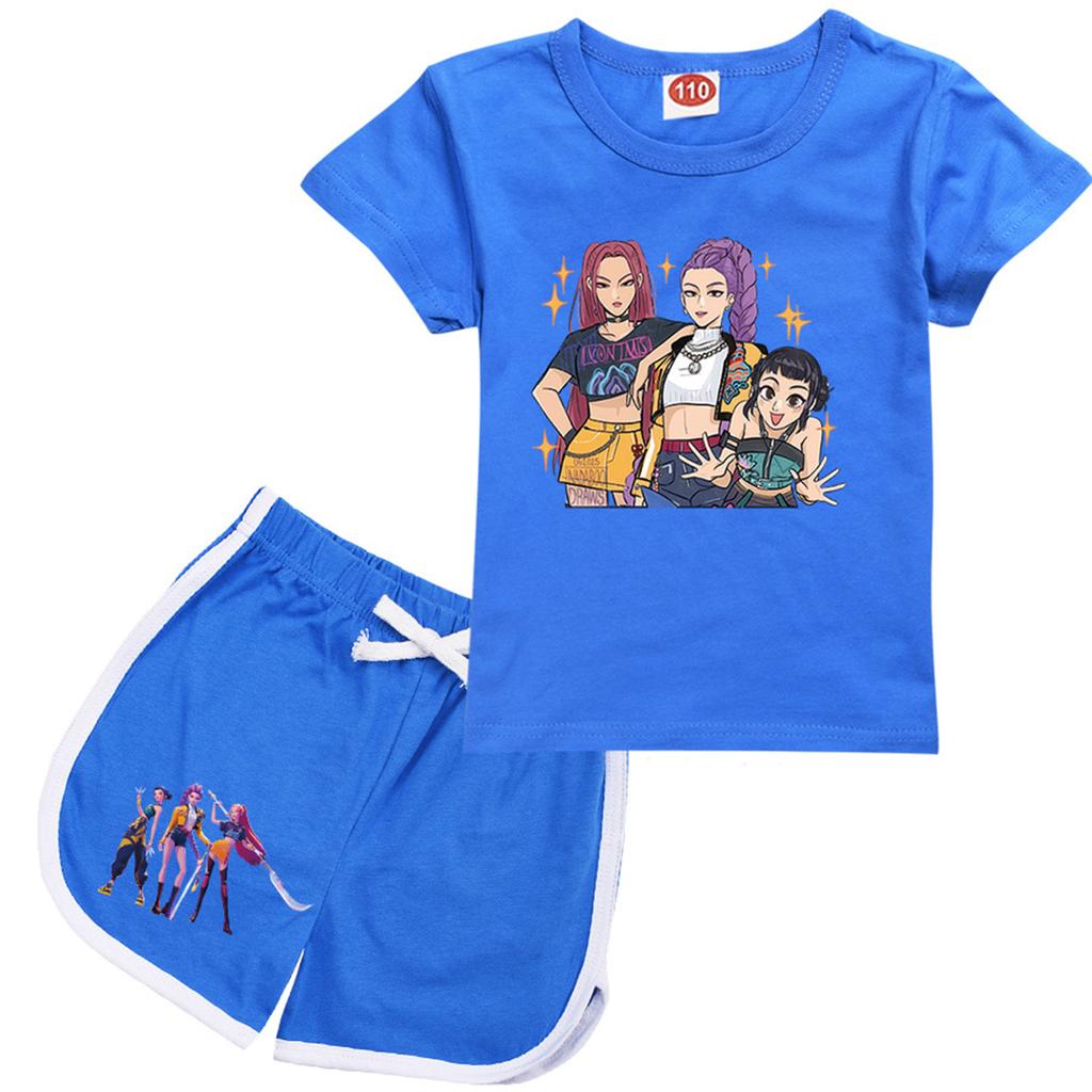 Kids Summer Sport T-Shirt And Shorts 2 Piece Outfit Tracksuit Set Short Sleeve Print Crop Tops With Clothing Set