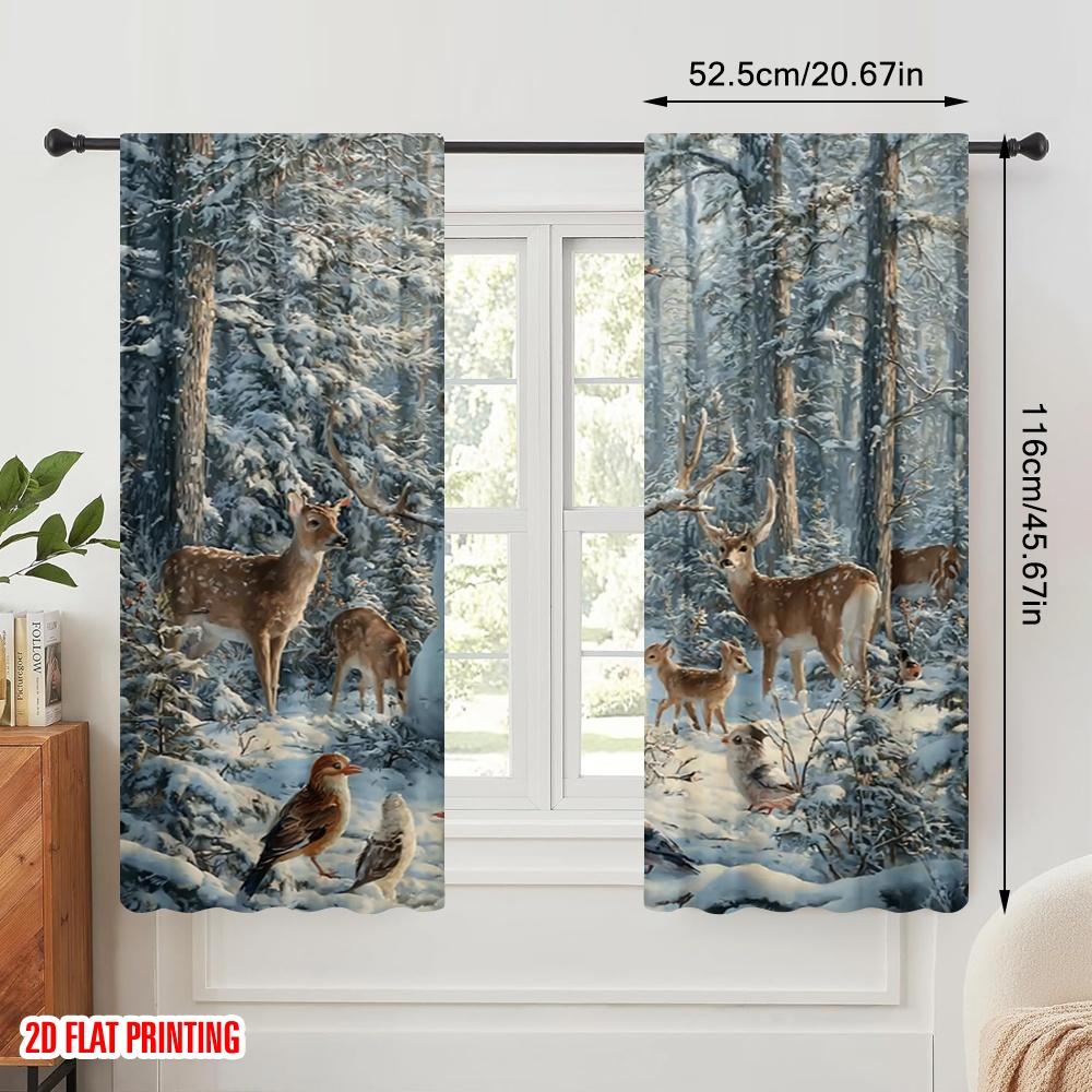 2pcs,2D Plane Printing Pattern Curtains Snowman & Reindeer Polyester (without Rod) Decorations For Home for Bedroom, Living Room