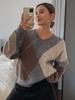 Vintage Contrast Rhomboid V-Neck Sweater Top