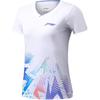 Li-Ning Badminton Series Colorful Print V-Neck Pullover Short Sleeve Badminton Shirt Women tops Standard-White AAYT994