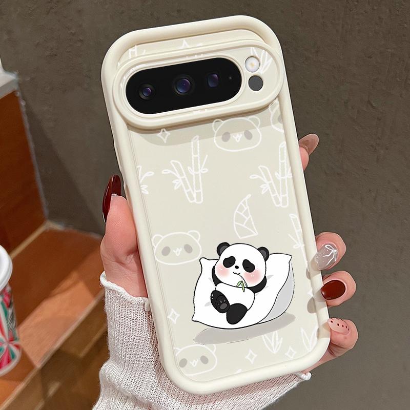 Lovely Pandas Pattern Matte Soft Phone Case For Google Pixel 9 Pro XL 8 Pro 8A Shockproof Lens Protection TPU Bumper Cover