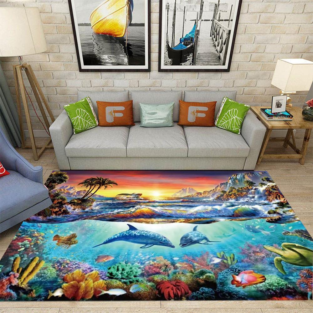 Lebendiger Meeresschildkröten-Bereichsteppich Korallenriffe und bunte Fische Wohnzimmer Schlafzimmer Naturinspirierte Dekoration Teppich Heimdekoration Matte