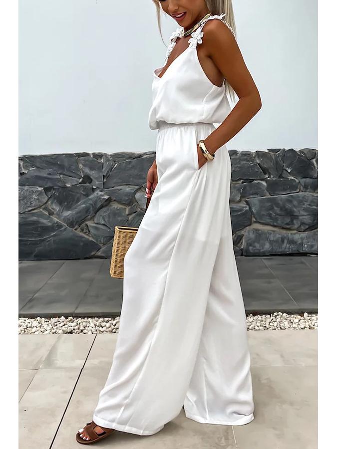 Evropská a americká jarní/letní kombinéza bez rukávů s kapsami - Ležérní volná dámská kombinéza na ramínka